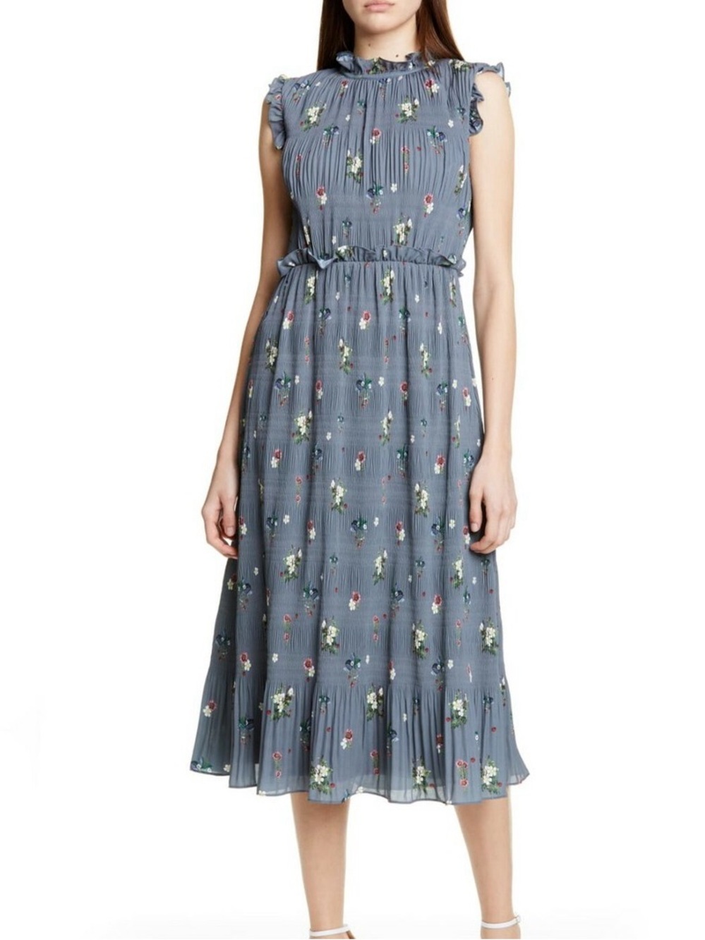 Ted Baker Toppaz Oracle Plissé Gray Sleeveless Midi Dress NEW Size 12